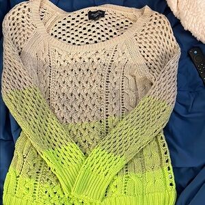 Lime Green and Beige Women's Sweater